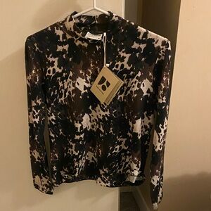 Rag & Bone NWT Black and Brown Animal Print Fitted Long Sleeve Mock Turtleneck